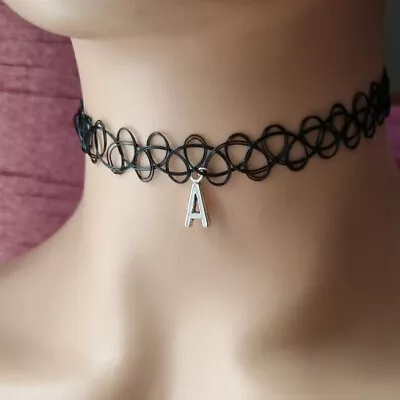 £3.50 • Buy Tattoo Choker Stretch Black Necklace Retro 90s Vintage Elastic  Letter Charm UK