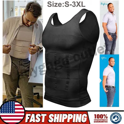 Mens Slimming Body Shaper Belly Chest Compression Vest Girdle T-Shirt Tank Top • $14.79