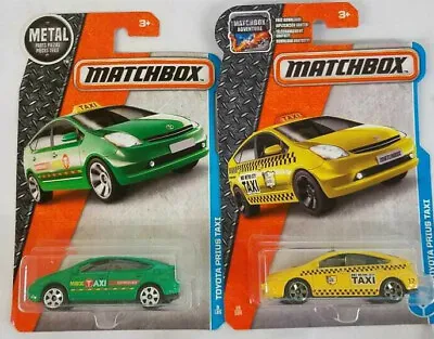 Matchbox Yellow And Green Toyota Prius Taxi Die-Cast Metal Cars NOS Lot Of 2 • $19.99