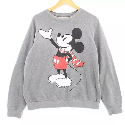 Disney X Mickey Mouse Crewneck Sweatshirt Mens Gray Pullover Graphic Logo Large • $16.25