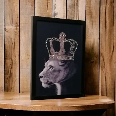 3D Bling Effect Lioness Wearing A Crown Art Framed Picture Size A4 Box Frame.  • £14.95