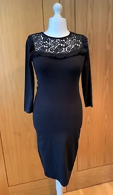 £19.95 • Buy Monsoon Black Jumper Dress UK 12 Crochet Lace Bib Knit VGC Party Bodycon Gothic