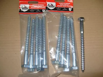 M12 X 150mm Bright Zinc Plated Coach Screws (2pack's Of 5) • £8.95