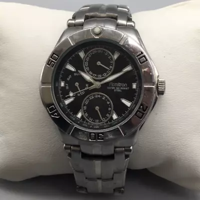 Armitron Steel Watch Men 38mm Silver Tone Black Dial Day Date New Battery 7  • $23.99