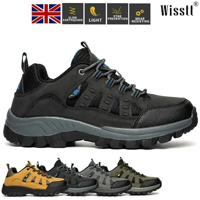 Mens Walking Trekking Trainers Shoes Hiking Boots Backpacking Leather Outdoor • £21.99