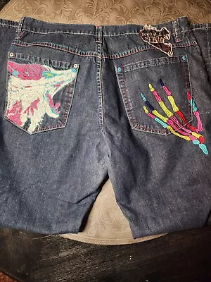 Artful Dodger Jeans Mens 36x32 Baggy Embroidered Skull Wolf Horrible Death Y2K  • $39.99