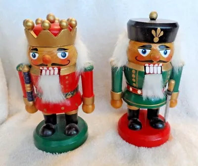 Lot Of 2 Nutcracker Soldiers -1 Dressed In Red & 1 In Green White Faux Hair 5  • $12.50