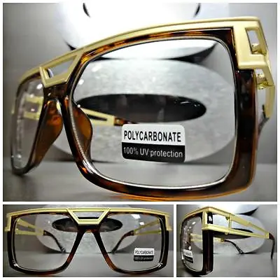 Men’s Oversized Vintage Retro Style Clear Lens EYE GLASSES Tortoise & Gold Frame • $14.99