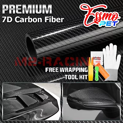 ESSMO PET 7D Carbon Fiber Black High Gloss Car Vinyl Wrap Sticker Decal Sheet • $11