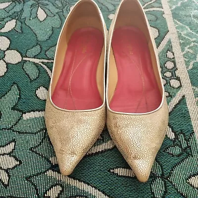 KATE SPADE Leather Flats Shoes Mary Janes Gold Silver Italy Slip On Size 9 S24 • $81