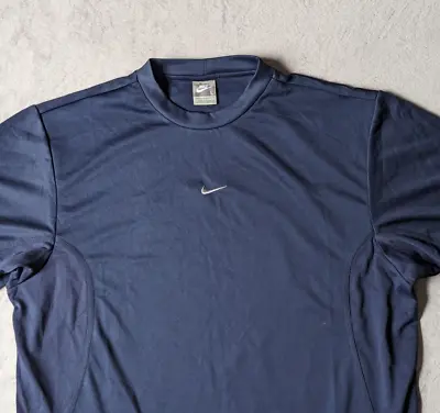 Vintage Nike T-Shirt Mens Large Blue Center Swoosh Embroidered Mesh 2000s Y2K • $18.88
