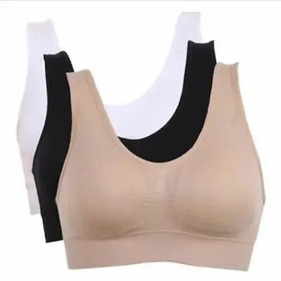 3 PACK Womens Ladies Sports Sleep Comfort Bras Full Cup Non-Wired Seamless Soft • £2.99