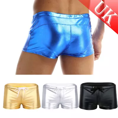 UK Men's Underpants Shiny Metallic Boxers Shorts Underwear Rave Party Hot Pants • £10.99