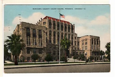 1945 Linen Postcard AZ Maricopa County Courthouse Bldg Flag Phoenix Arizona-PP7 • $3.49