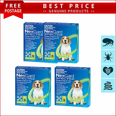 NEXGARD SPECTRA For Dog 7.6 To 15 Kg 3612 Doses GREEN Flea Heartworm Control • $67.93