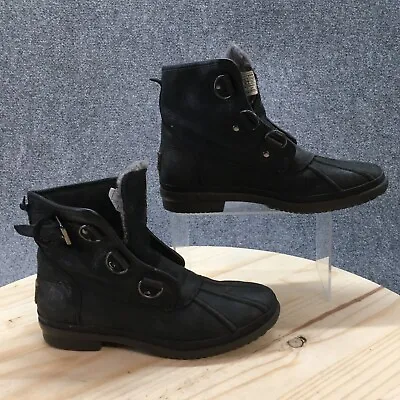 UGG Snow Boots Womens 7 Duck Cecile Waterproof Black Lace Up Ankle Top SN1007999 • $35.99