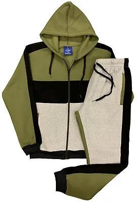 Men Warm Fleece Outfit Color Blocks Winter Jogging Sweatsuit • $59.99