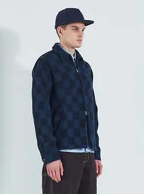 Universal Works Windcheater Jacket In Navy Checkerboard Lambswool • £119