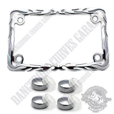 Show Chrome Metal 3D Flame 4  X 7  Motorcycle License Plate Frame FREE CAPS • $13.95