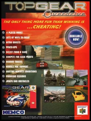 Top Gear Overdrive 1998 Nintendo-print Ad / Mini-poster-Game Roomman Cave Art • $14.97