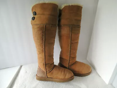 Ugg Over The Knee Bailey Button Bomber Jacket Chestnut Boots Sz 8 • $389