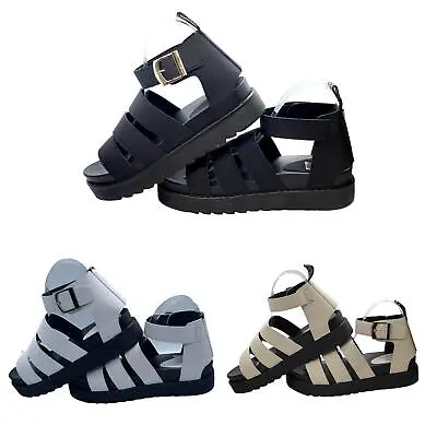 Summer Womens Chunky Sandals Thick Sole Strappy Block Flatforms Shoes • £11.96