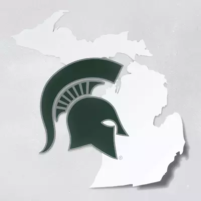 Michigan State Spartans Green Helmet On White State Of Michigan Car Decal - MSU • $12.39