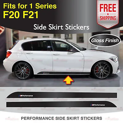 Fits BMW F20 F21 1 Series Performance Side Skirt Decal GLOSS BLACK Vinyl Stripes • $46.15