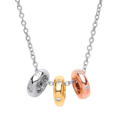3-Colour Silver Jewelco London CZ Trilogy Halo Rings Charm Necklace 15 + 2 Inch • £24.99