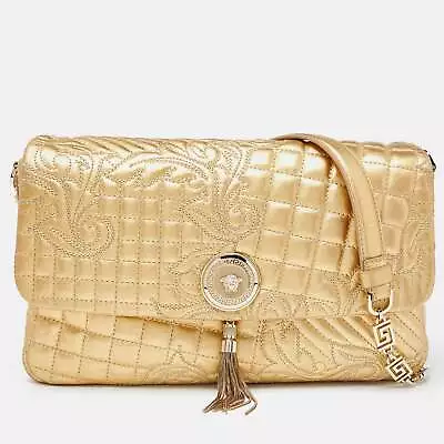 VERSACE Gold Barocco Leather Vanitas Medea Shoulder Bag • $860.73