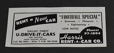 1951 Print Ad Dallas Texas Harris Rent A Car 1600 Jackson U Drive It Cars Art • $22.98