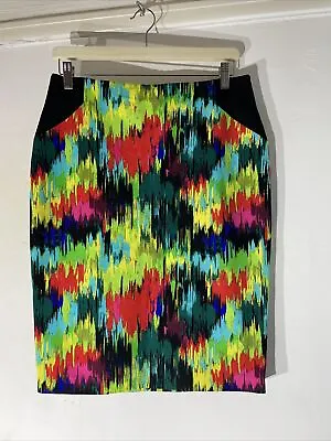 Womens TU Uk 12 Bright Coloured Pattern Knee Length Stretch Casual Pencil Skirt • £9.99