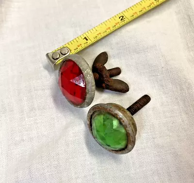 2 VINTAGE Red And Green GLASS AUTO MOTORCYCLE BICYCLE GLASS REFLECTORS • $11.99