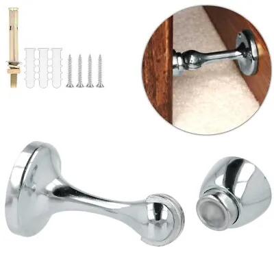 CHROME MAGNETIC DOOR HOLDER Stop Catch Hook Wedge Hold Open Silver Stopper Home • £11