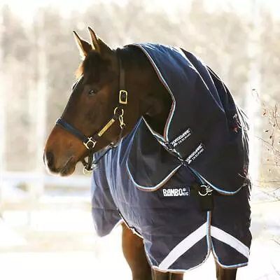 Horseware Rambo Duo 100g Turnout Rug Hood Navy/Sky Blue/Brown • £82.60