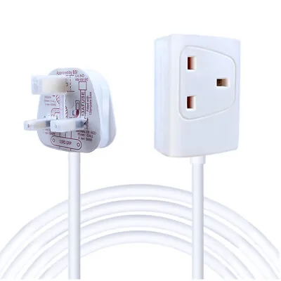 1 Way Gang Single Socket Power Mains Extension Lead 2M/3M/5M/10M Cable 13A White • £8.99