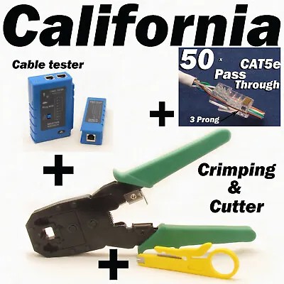 Cable Tester Crimper RJ45 CAT5e 50pcs Pass Through Network Cable Connector Plug  • $29.95