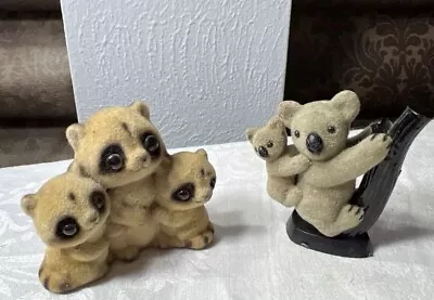 2 Vintage Flocked Animal Figurines Racoons And Koalas • $17.99