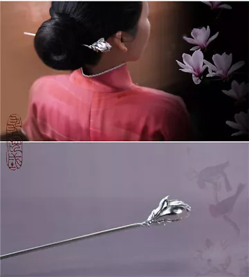 Chinese Style Magnolia Sterling Silver Bundle Hairpin Hair Stick For Women Stock • $301.40