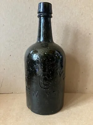 Antique Clarke & White New York Dark Green Embossed Mineral Water Bottle 9.25 H • $74.99