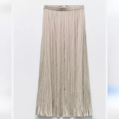 Zara Women's Size XS S Taupe Midi Length Pleated Skirt Casual Style Elastic NEW • $43