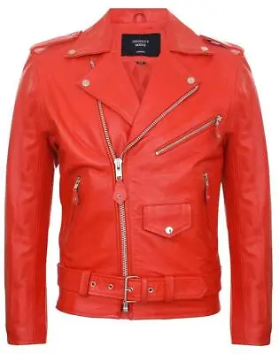 Mens Cow Hide Original Cross Zip Brando Biker Motorcycle Real Leather Jacket Tan • $137.49