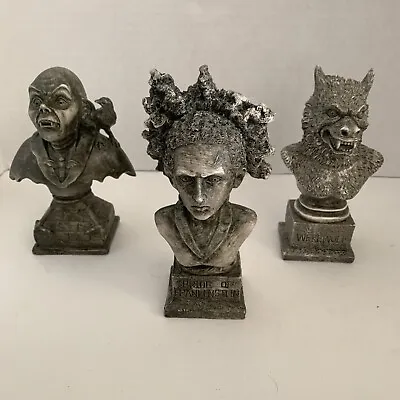 3 Mini Busts Figures Bride Of Frankenstein Vampire Werewolf Halloween Monsters • $29.95