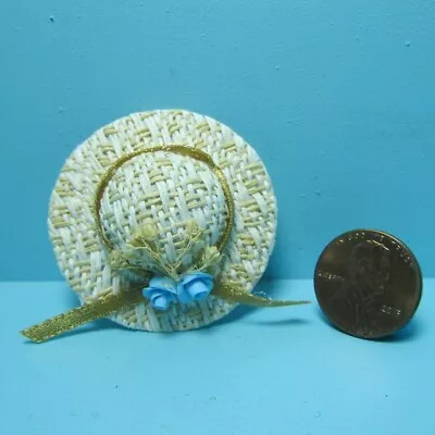 Dollhouse Miniature Lady's Straw Sun Hat With Ribbon And Blue Flowers B0289 • $3.23