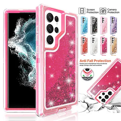 For Samsung S23 Ultra S22 Plus S21 S20 Cover Liquid Glitter Bling Defender Case • $23.98