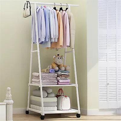 Clothing Garment Rack Rolling Clothes Organizer Double Rails Hanging W/Wheels US • $23.80