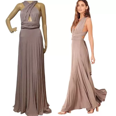 Lulus Tricks Of The Trade Maxi Dress Multi Way Gown Bridesmaid Taupe Large  • $69.97