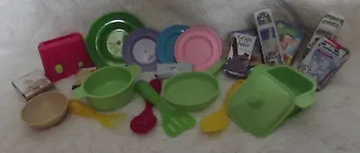 $10 • Buy Pretend Play Kitchen Kids Green Pretend Pots & Pans + Dishes & Cardboard Foods