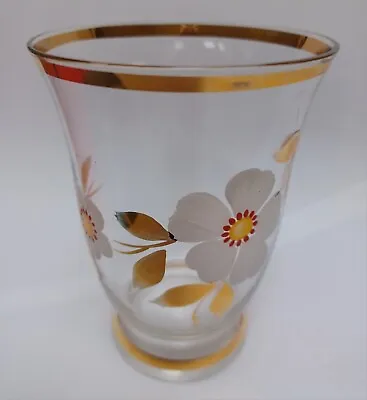 Hand Painted Gold Rim Glasses White Flower Cherry Dogwood Flared Rim Set Of 4  • £24.99