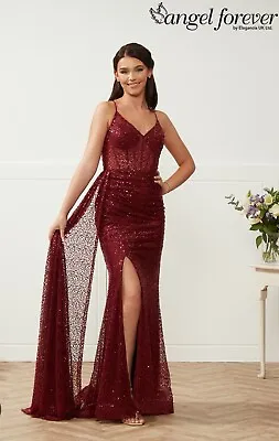 Angel Forever AF4337 Size 6 2XS Wine Red Evening Dress Sequin Fishtail BNWT • £399.99